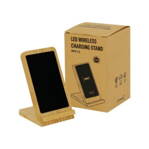 Bamboo Fast Wireless Charger Stand 15W with LED Logo - Image 7