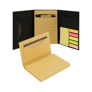 Tri-Fold Notepad with Sticky Notes, Pen, Card Slot and Ruler