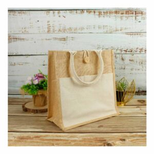 Eco-Friendly Jute Bags with Front Cotton Pocket & Button Closure - Image 6