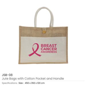 Jute Bags with Cotton Pockets & Breast Cancer Awareness Logo - Image 3