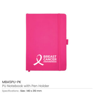 PU Notebook with Breast Cancer Awareness Logo - Image 3