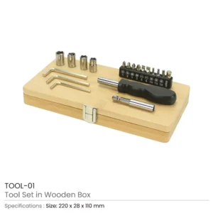 Tool Set in Bamboo Box with Silver Lock - Image 3