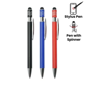 Stylus Metal Pens with Wave Design Top Spinner – Push Button (Blue Ink)