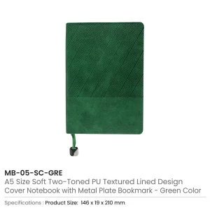 Soft PU Cover Notebooks in A5 Size with Metal Plate Bookmark - Image 12