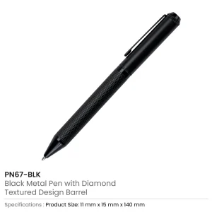 Black Metal Pens with Diamond Textured Design Barrel - Image 5