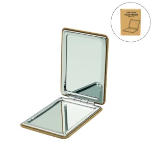 Rectangle Pocket Mirror, Double-Sided Foldable with Cork Finish Cover