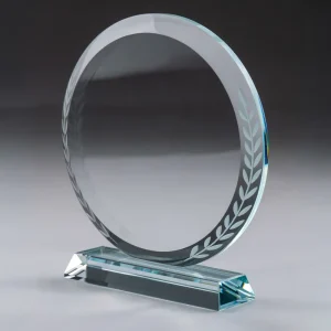 Round Clear Crystal Award with Engraved Leaves - Image 3