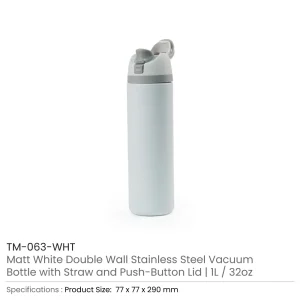 SS Bottles with Straw & Push Button Lid - Double-Wall Vacuum, 1Liter - Image 10