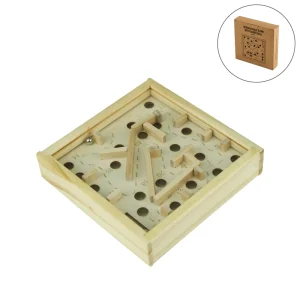 Wooden Maze Board Game with Silver Metal Ball – Labyrinth Balance Puzzle