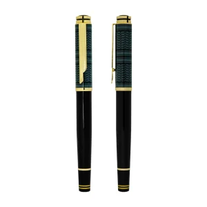 Arabic Traditional Bisht Design Metal Pens, Glossy Black with Gold Outline