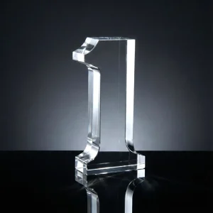 Crystal Glass Trophy in Number One Shape with Gold Lock Closure Box - Image 3