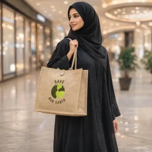 Reusable Jute Shopping Bags with Button Closure - Image 2